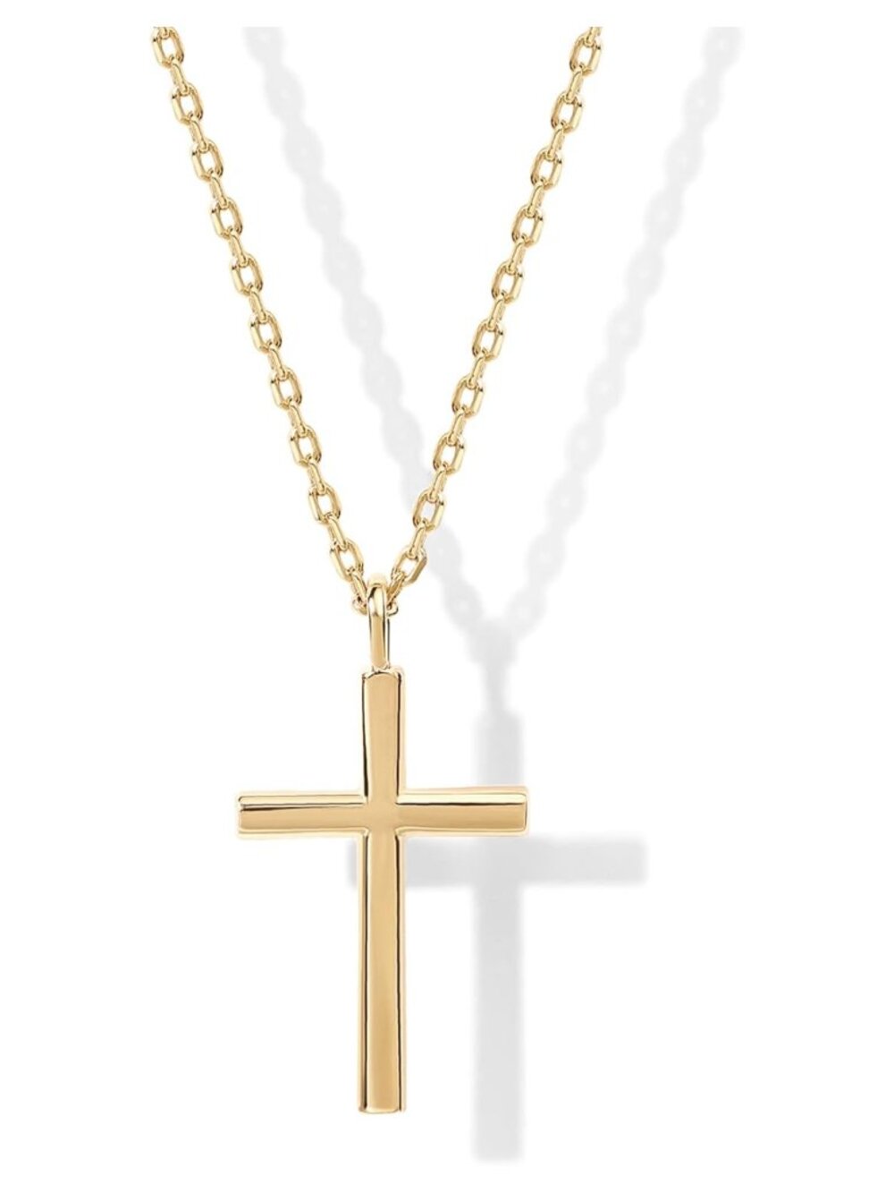 14K Gold Plated CZ Cross Pendant Necklace 19" Adjustable Chain